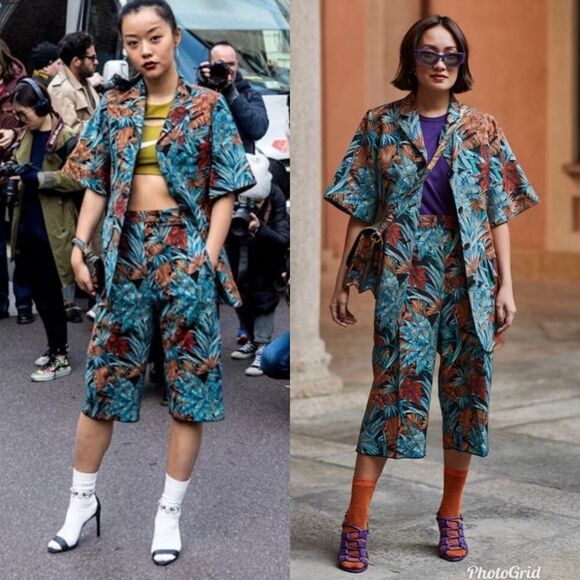 Salvatore Ferragamo Azure Floral Short Sleeve Mohair Blend Blazer Jacket Shirt - Picture 2 of 14